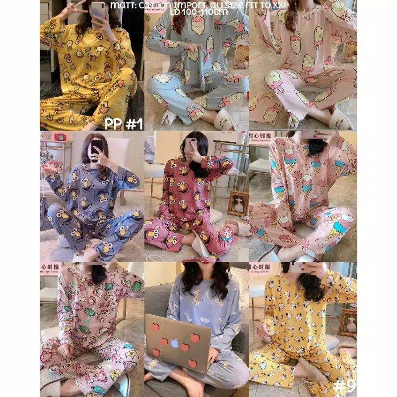 Piyama Lengan Panjang /Piyama Wanita Import /Baju Tidur Cewek Korea /Baju Tidur Wanita Dewasa