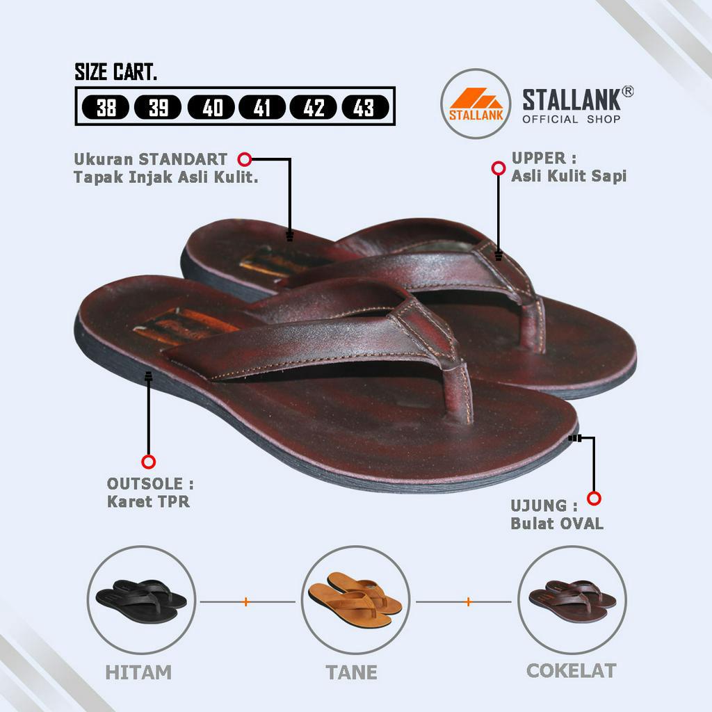 STALLANK || Sandal Jepit Pria Kulit Asli "Crazzy Hourse"