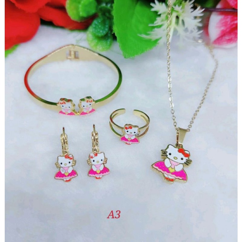 kalung liontin+gelang+cincin+anting set titanium anak