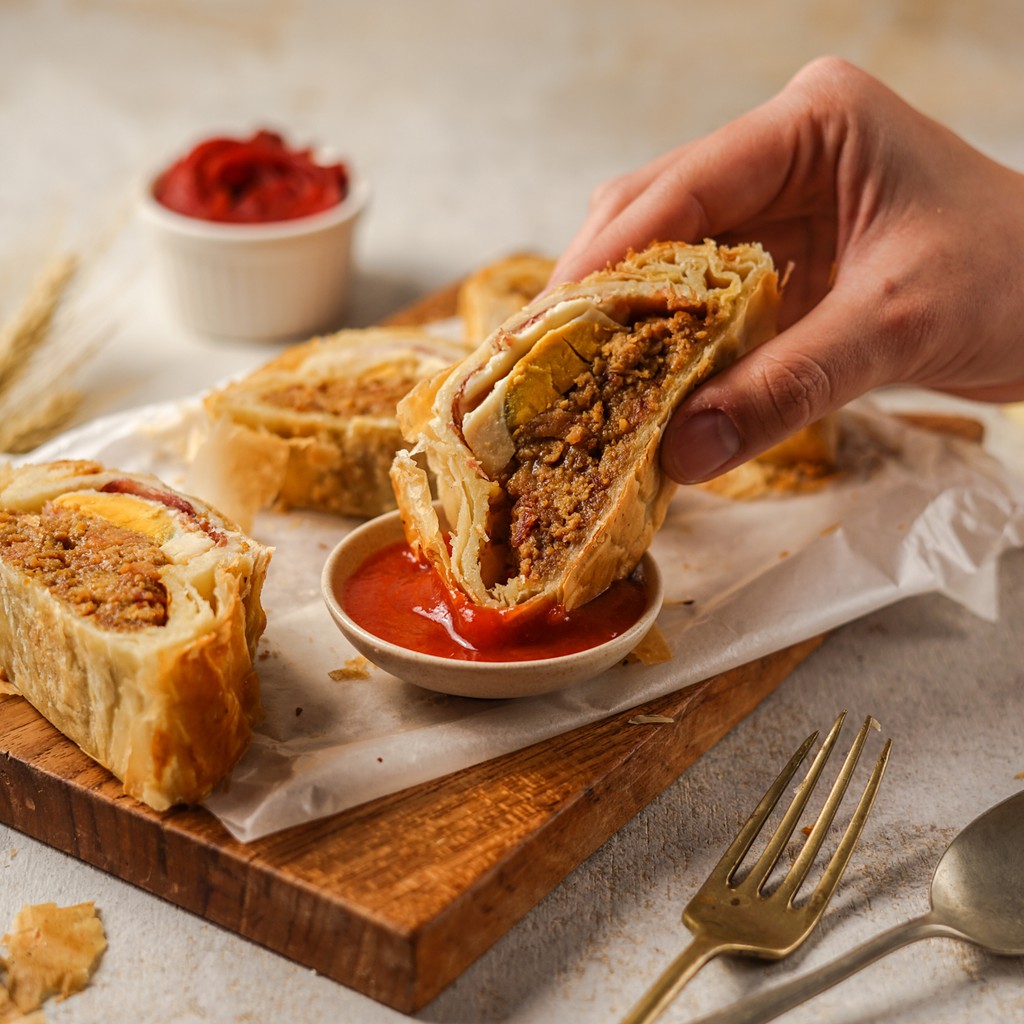 

Picnic Roll Ocake LARGE Kue Pastry Isi Daging, Telur, Lengkap