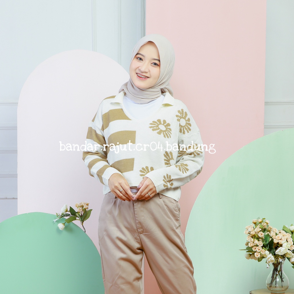 CROP TOP RAJUT LIDYA DANIRA MOTIF BUNGA/BRANDED 7 GATE