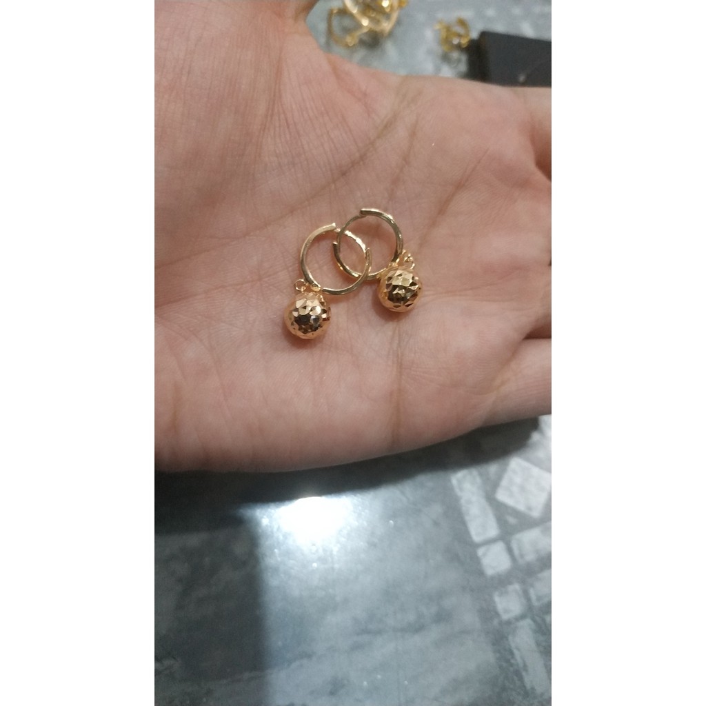 Anting jepit gantung anak dan dewasa emas asli kadar 700 70 16k diamond look panjang mewah clover drop love hati bola bling permata giwang kerabu gold