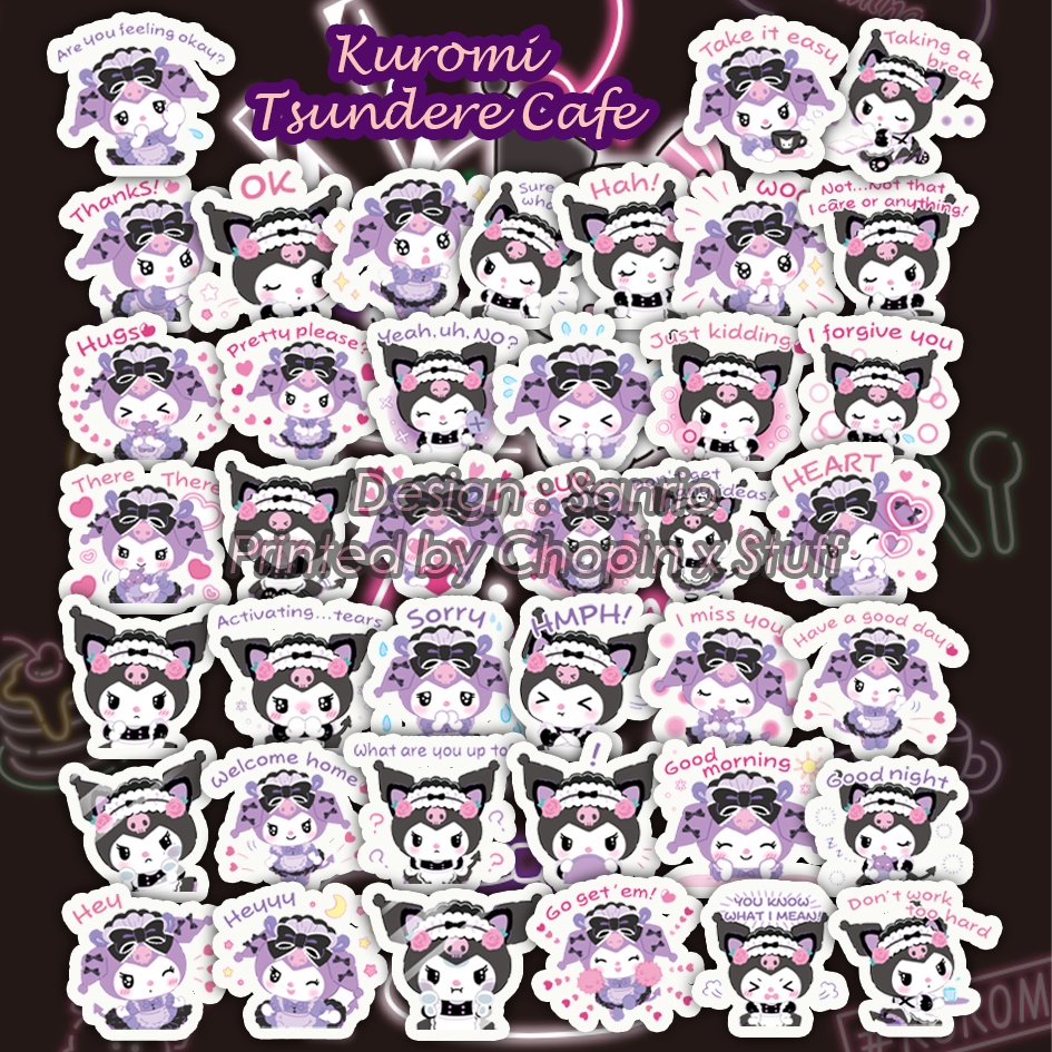 

Sticker Pack Waterproof Anti Air Kuromi Tsundere Cafe (Sanrio) / Stiker Cute Lucu Imut @40pcs