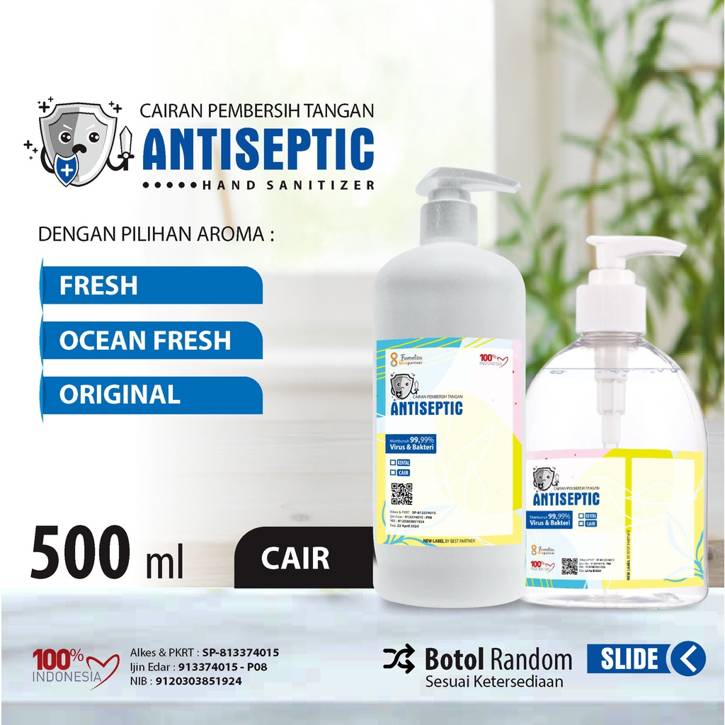 Hand Sanitizer Cair Putihan Aroma Segar 500 / Aroma Buah Segar 500 ml botol pump + Free Bubble Wrap