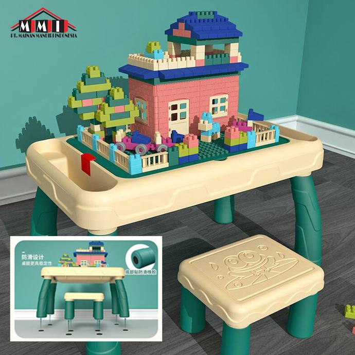 Meja Lego Building Block - Mode Belajar Dan Mode Puzzle (Free Kursi)