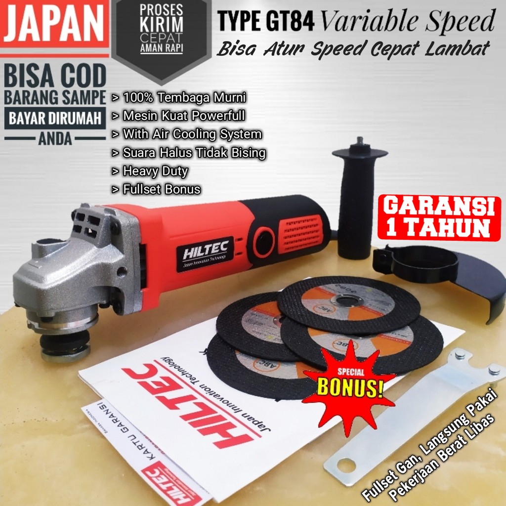 mesin gerinda tangan variable speed HILTEC GT84 grinda listrik terbaik dari gerinda makita