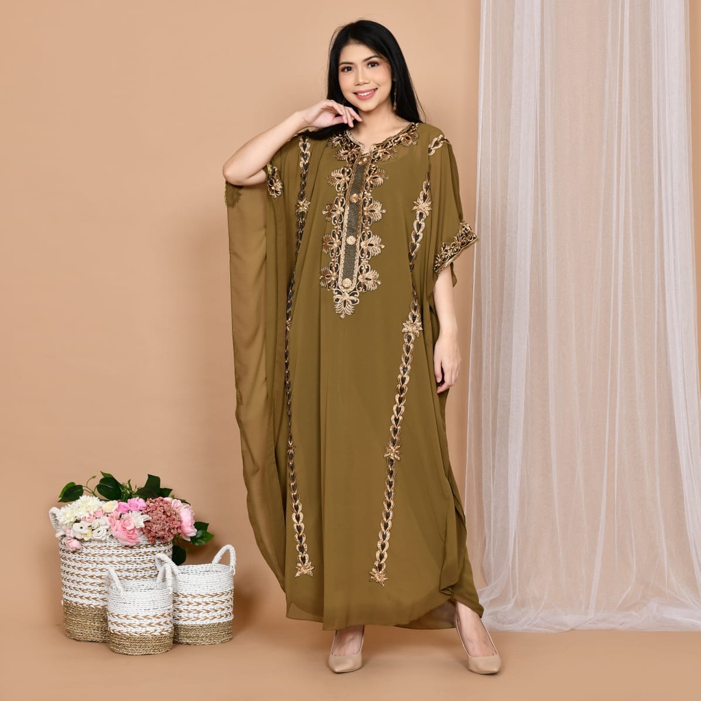 Baju kaftan wanita terbaru  lebaran fullbordir  untuk pesta kondangan seragam pengajian ukuran jumbo