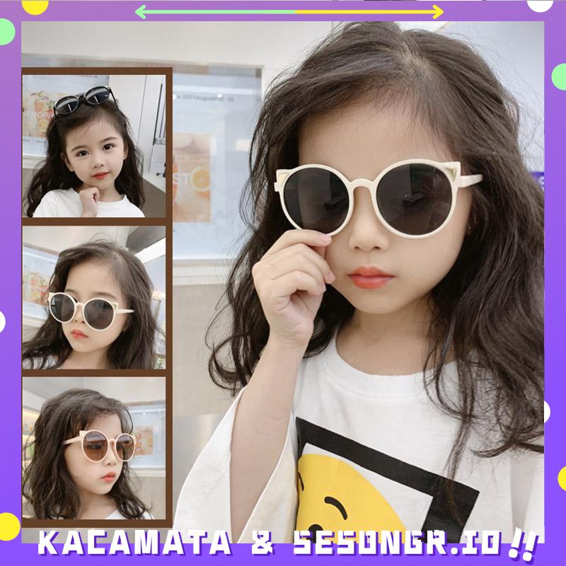 Anak-anak Lucu Bentuk Gadis Fashion Bingkai Bulat Kacamata Perlindungan UV - SG