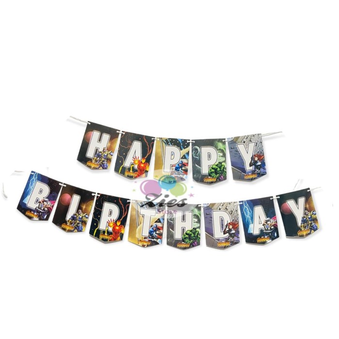 Banner happy birthday / bunting flag ulang tahun karakter avengers