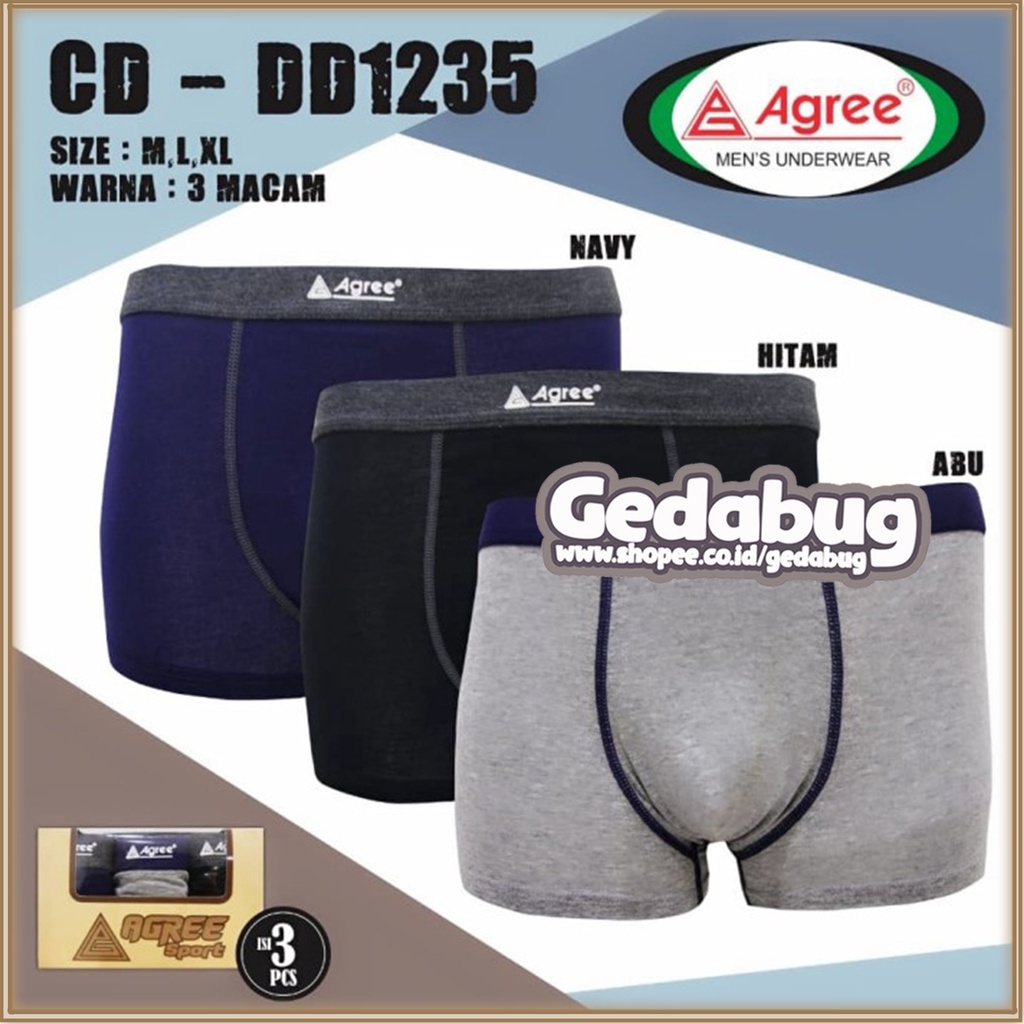 [ 3pc ] Boxer Agree 1235 Box Coklat Celana Dalam Pria Boxer Polos - Gedabug