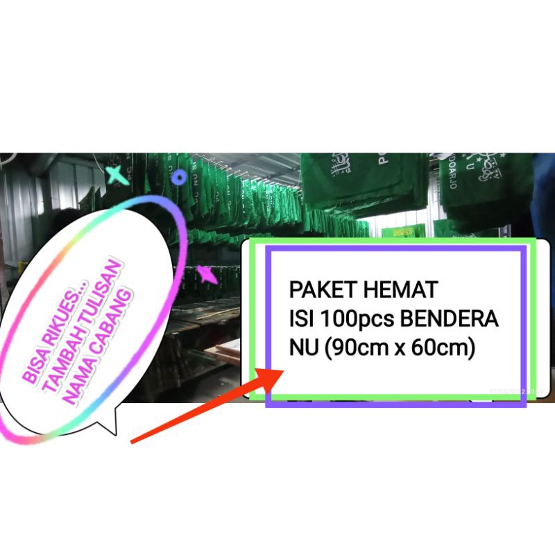 isi 100pcs BENDERA NU ukuran 90cm x 60cm, bisa rikues tambah tulisan nama cabang