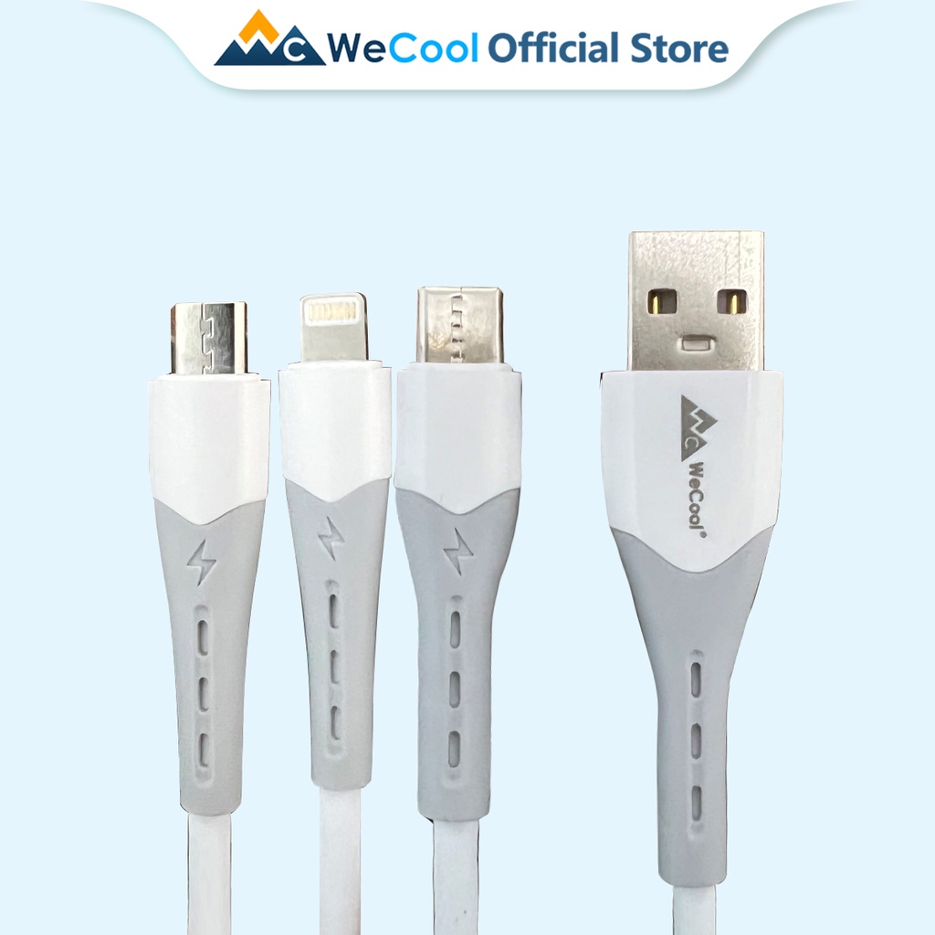 Wecool Kabel Pengisian USB Pengisi Daya Cepat 1M Pengisi Daya Cepat Kompatibel dengan Micro USB Tipe C/Lightning