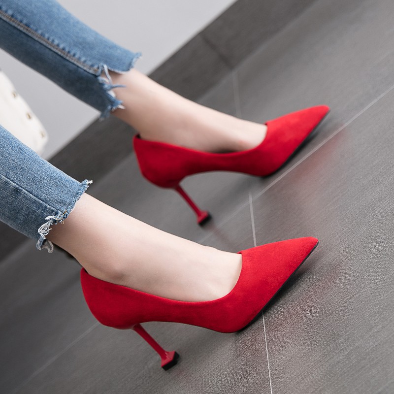 Red Wedding Shoe Female Fine With 2018 New Pointed Shoes In