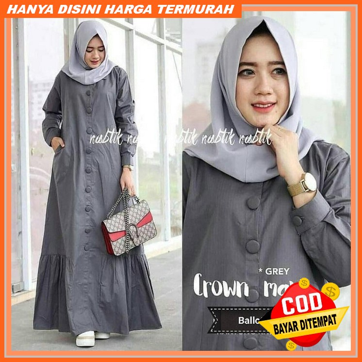 Nb-Gamis Remaja Arabian Wanita Murah Hitam Bahan Moscrepe L/Xl Polos Cantik Adem Busui Friendly Nm A