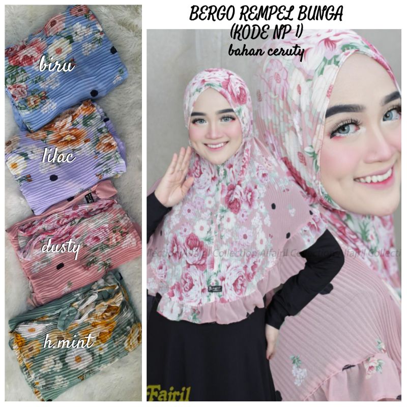 HIJAB BERGO PLISKET REMPEL MOTIF BUNGA ORI ALFAJRIL