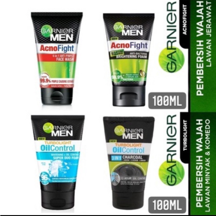 GARNIER MEN 100ML ALL VARIAN ACNO FIGHT WASABI OIL CONTROL TURBO BRIGHT OIL CONTROL CHARCOL COOLING 