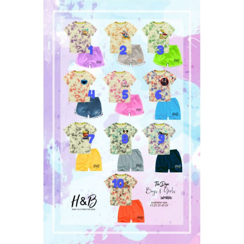 h&b kids style setelan anak cewek cowok tie dye size 1-5