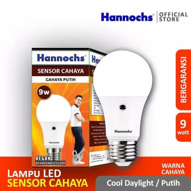 Lampu LED Hannochs Sensor Cahaya 9W Putih Otomatis Nyala