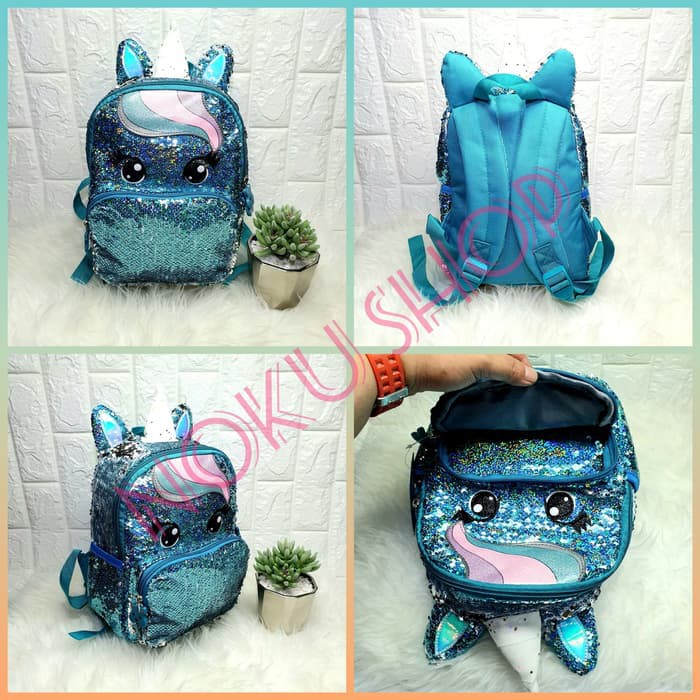 Tas Sequin Unicorn Import Ukuran 12 Inch