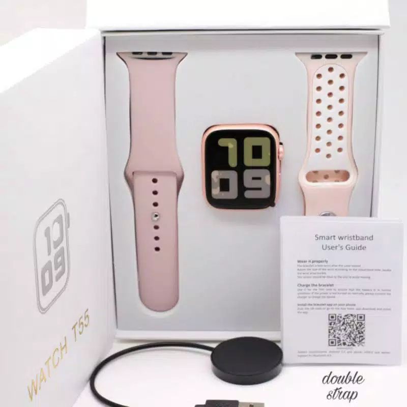 (Terima Cod)Jam Tangan Wanita Smartwatch T55 Call Jam Olaraga Strao Rubber Bluetooth(Dkirm Jakarta)