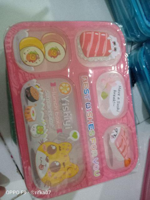 Sale Promo !! Lunchbox Yooyee 589 Pink Blue Bento 5 Sekat - Kotak Bekal Anti Tumpah