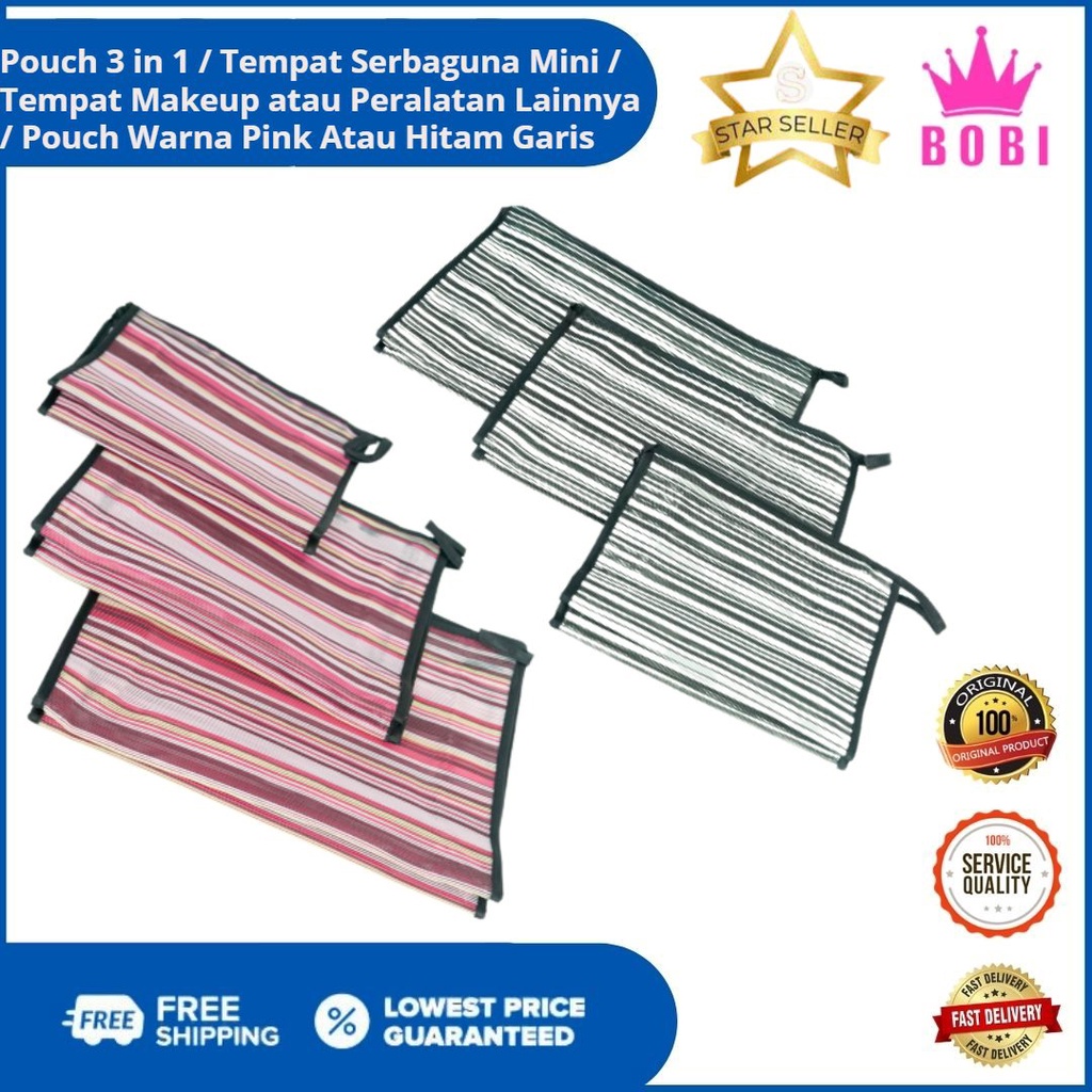 POUCH MINI 3 IN 1 Serbaguna / Tempat Penyimpanan mini Serbaguna Warna Hitam atau Pink