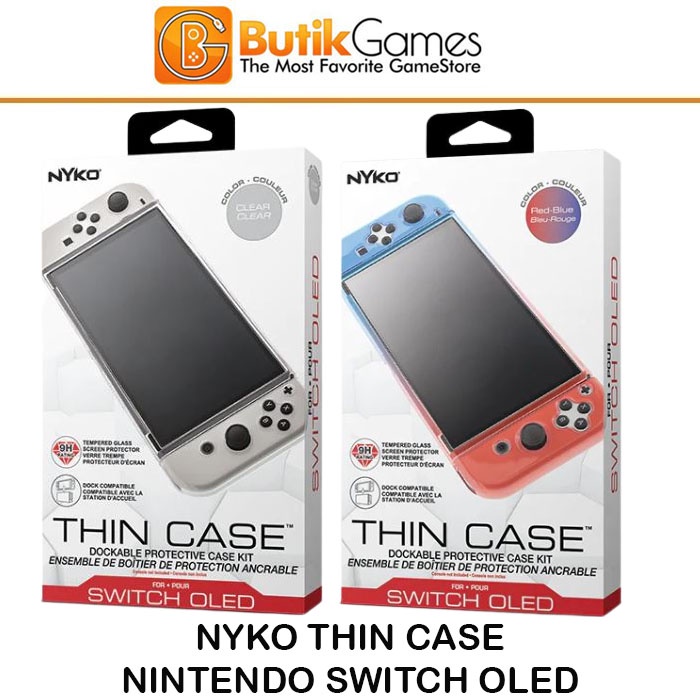 Nyko Thin Case Nintendo Switch OLED Clear &amp; Neon Red Blue