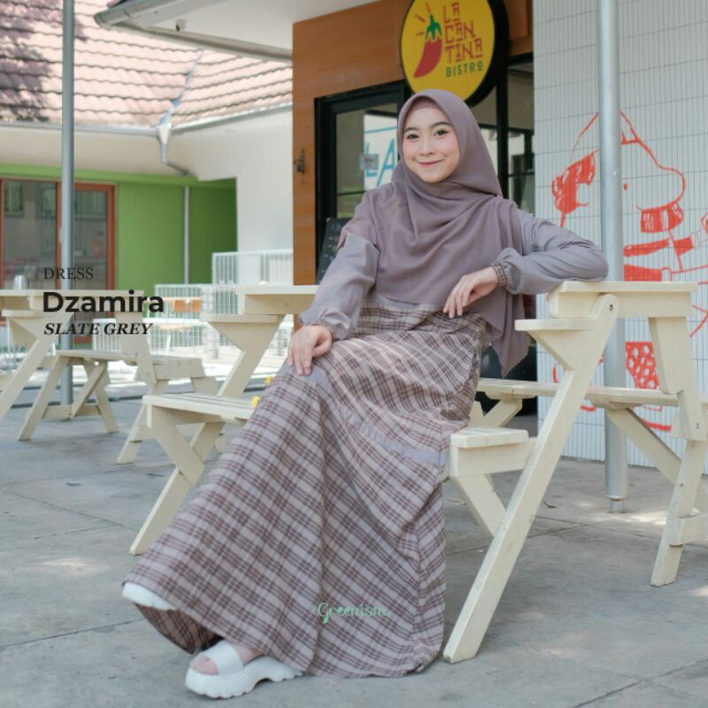 DZAMIRA DRESS BY GREENISM | Gamis Motif Kotak Adem | Gamis Syar'i Remaja Berkualitas dan Nyaman