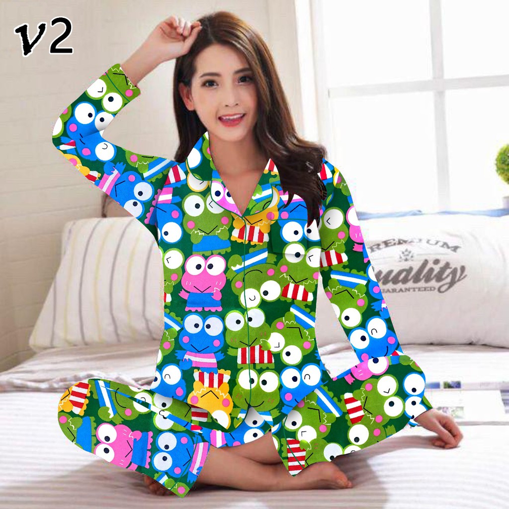 BJ-Piyama PP Wanita Dewasa Murah motif Karakter - Baju tidur lengan Panjang-Keropi Colour H.Tua