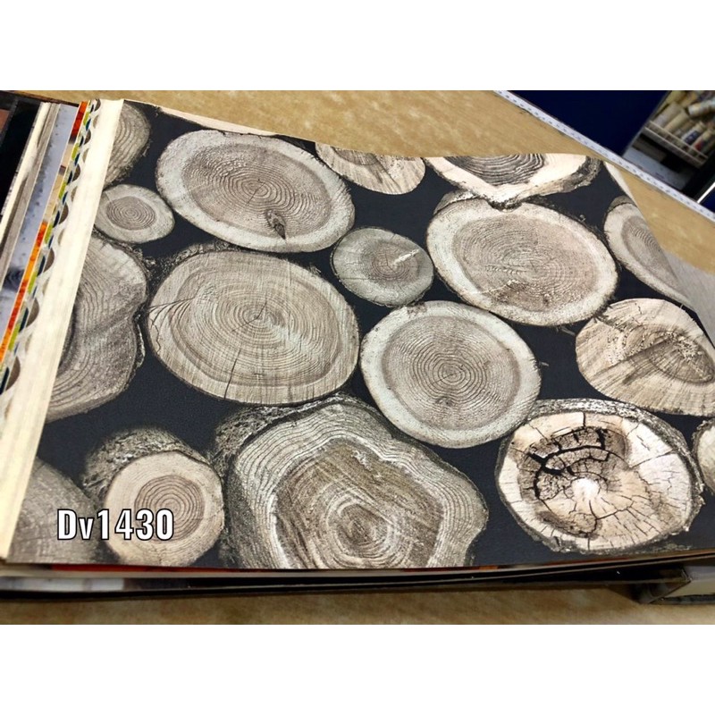 WALLPAPER DINDING MOTIF KAYU BULAT UKIRAN 3D ROCK