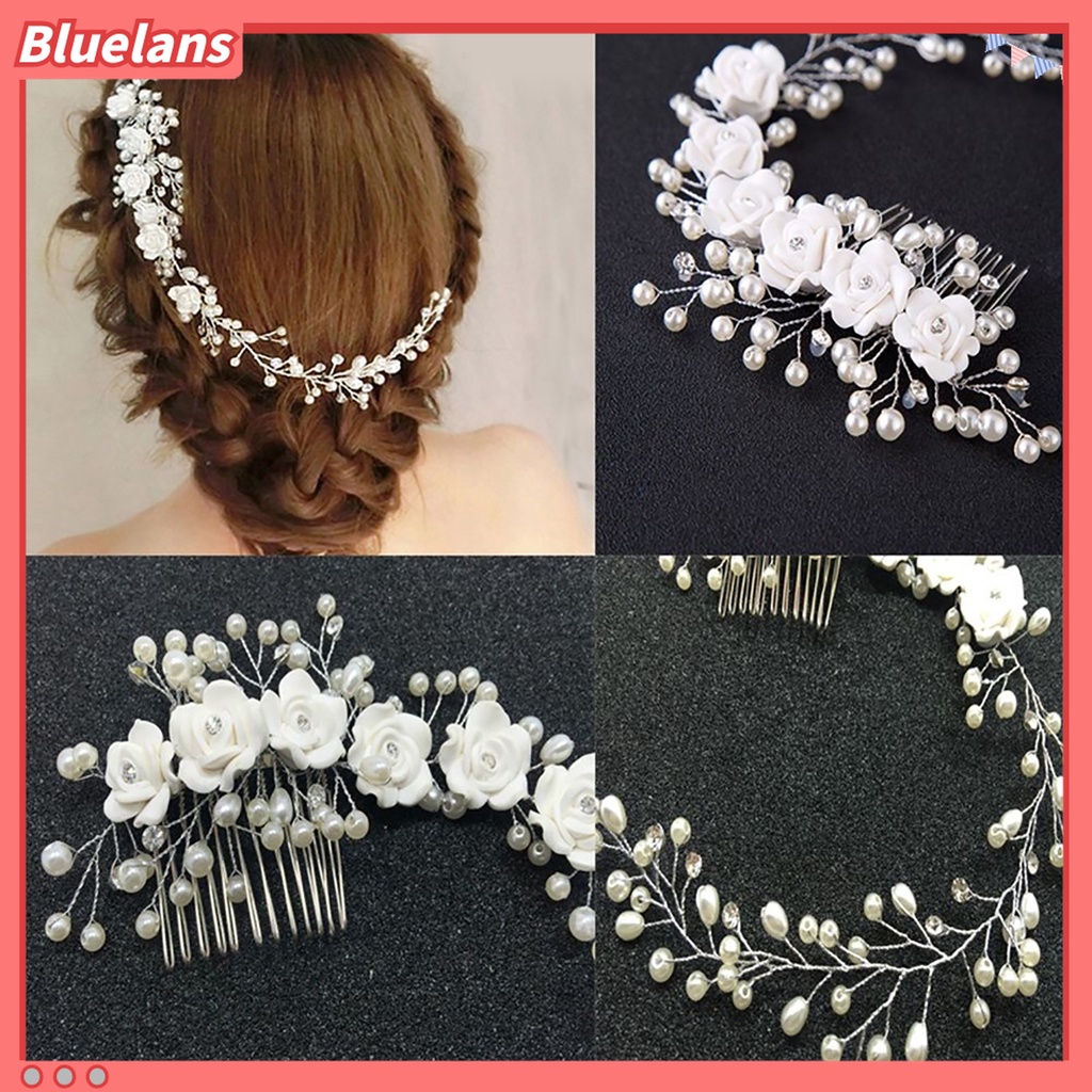 Bluelans Jepit Rambut Bentuk Bunga Aksen Berlian Imitasi Bahan Alloy Untuk Pernikahan