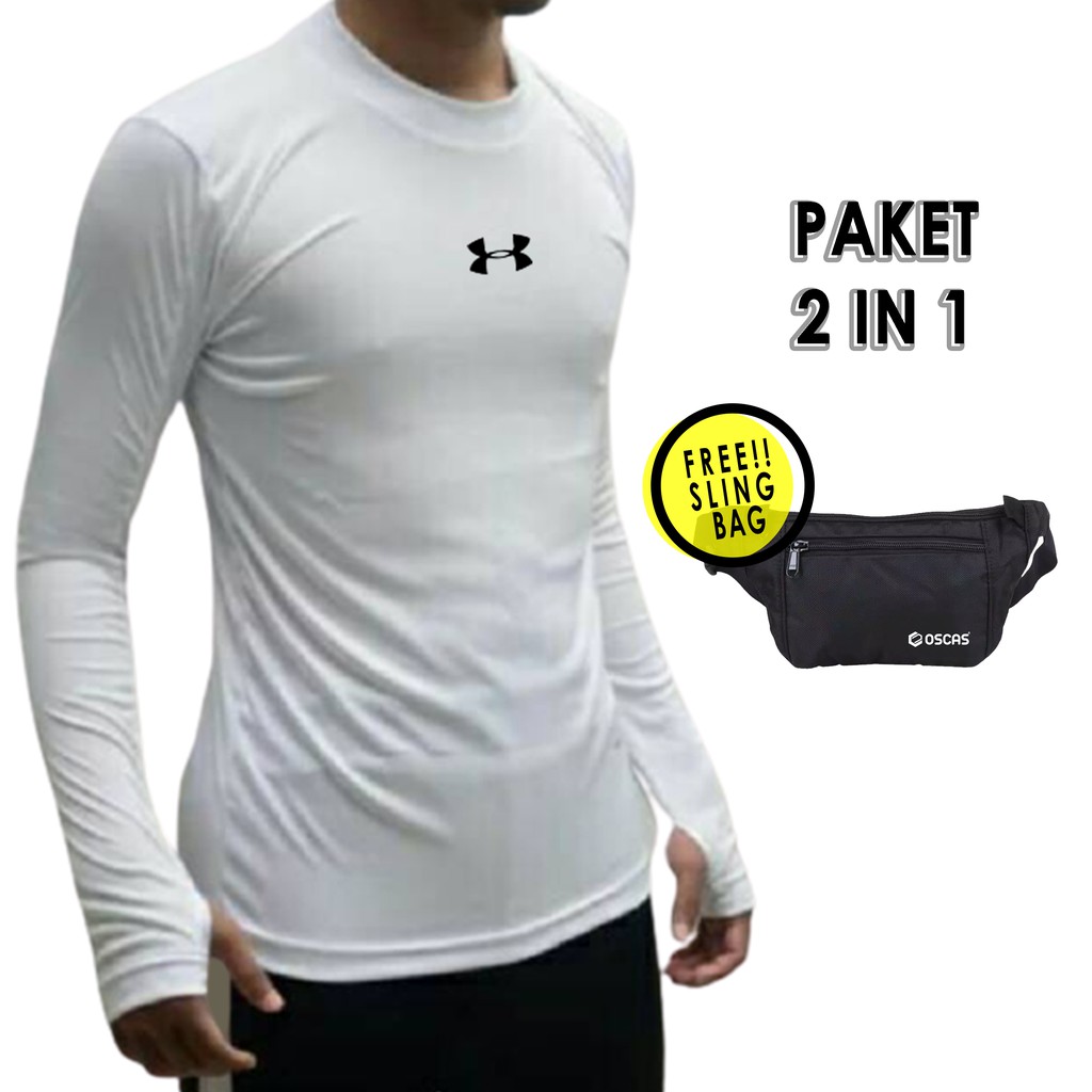 PAKET 2 IN 1! Manset Baju Baselayer Panjang Thumbhole dan Sling Bag / Tas Slempang Pria / Money Bag