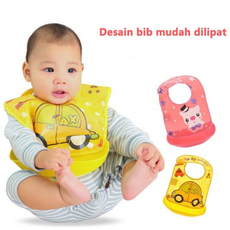 tokolima9 - CELEMEK MAKAN ANAK BAYI / SLABBER SILIKON PLASTIK MOTIF KARTUN LUCU