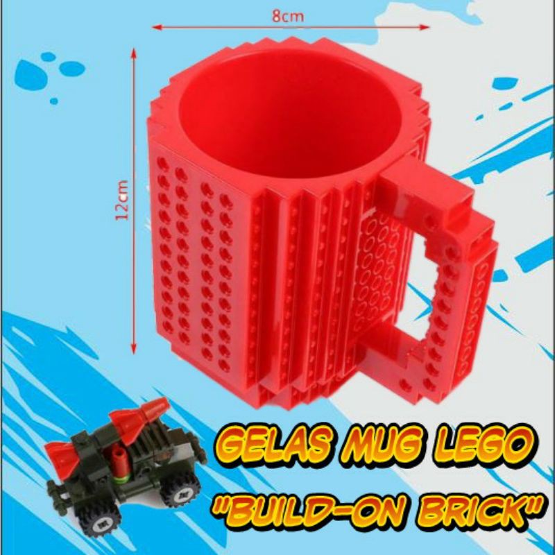 Gelas Mug "LEGO" build-on brick