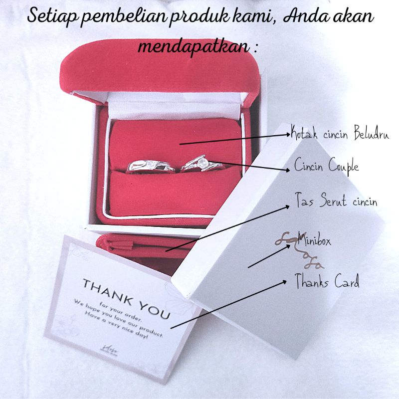 Cincin Couple Silver 925 /Cincin Pertunangan / Cincin Pernikahan / Wedding Ring/ Cincin Wanita / Free box