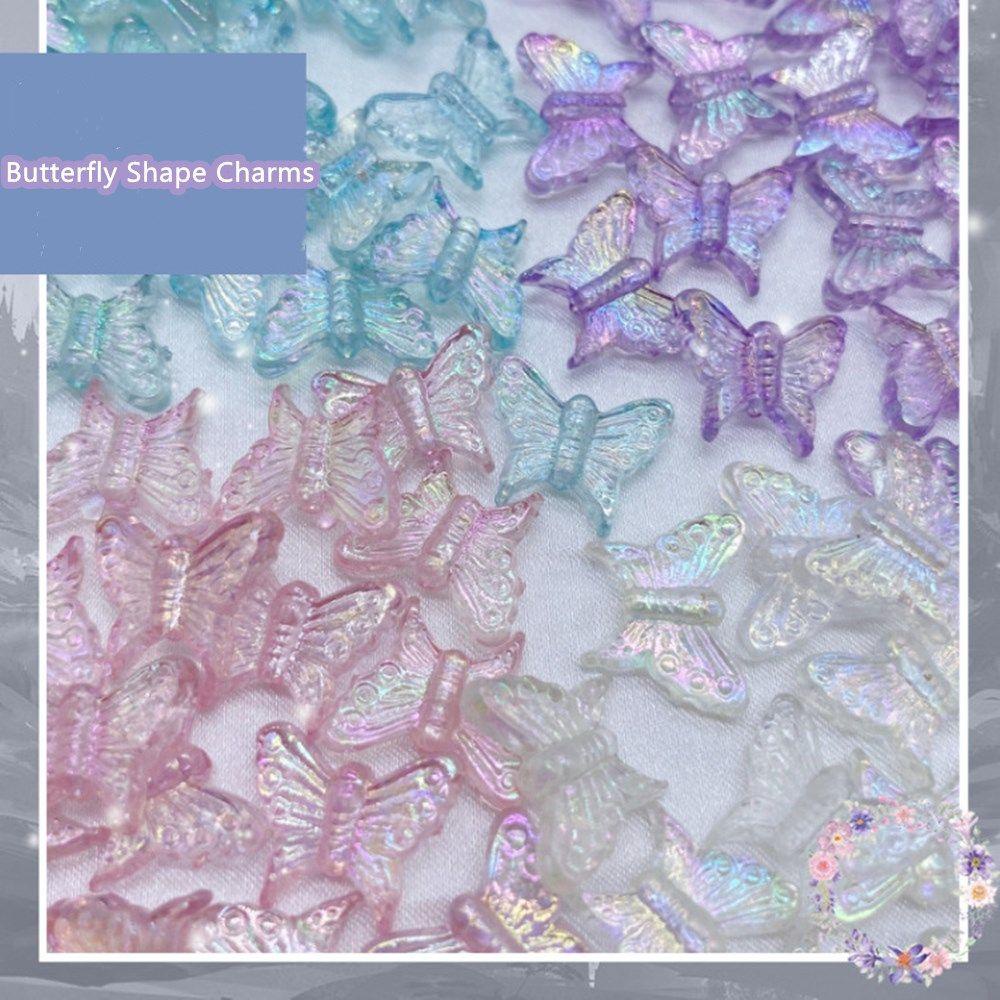 R-flower 100Pcs/Bag Butterfly Shaped Charms Temuan Perhiasan Dekorasi Kalung Gelang Warna Akrilik