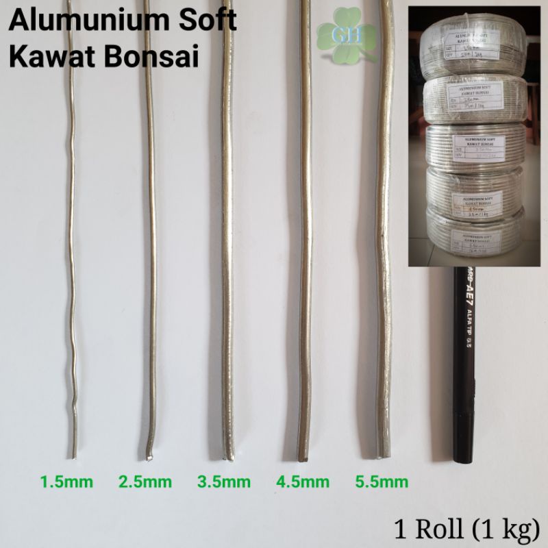 Kawat Tanaman Bonsai Alumunium/Aluminium Soft 1 Roll 1 kg Kiloan 1mm 1.5mm 2mm 2.5mm 3mm 3.5mm 4mm 4