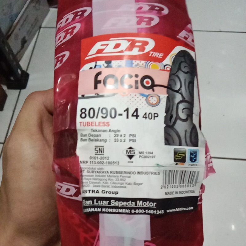 BAN DEPAN HONDA VARIO/BEAT/BEAT FI/SCOOPY/SCOOPY FI 80 90 14 TUBELES FDR FACIO