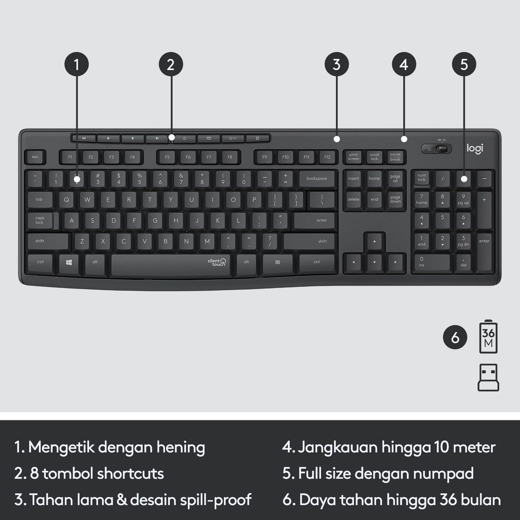 Logitech MK295 Combo Keyboard dan Mouse Wireless Silent dengan Tombol Multimedia