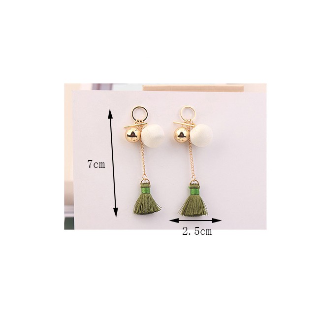 LRC Anting Tusuk Fashion Tassel&amp;fuzzy Ball Decorated Long Earrings