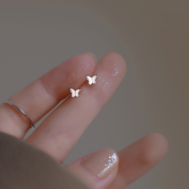 Magic789 Indah S925 Perak Kecil Kupu-Kupu Stud Anting-Anting Untuk Wanita Perempuan Sederhana Anti Alergi Anting-Anting Trendi Telinga Aksesoris Pakaian Sehari-Hari