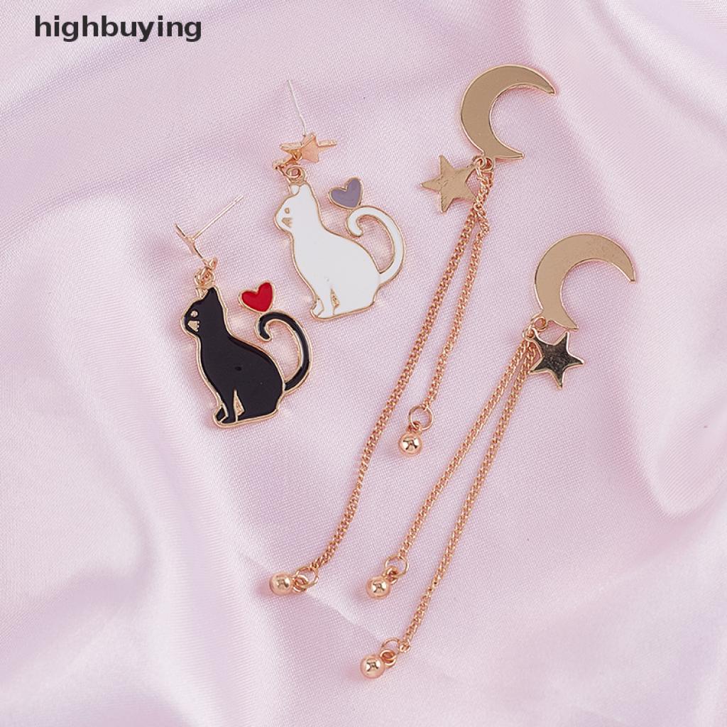 Hbid Anting Tusuk Asimetris Model Bulan / Bintang / Kucing Lucu Untuk Wanita