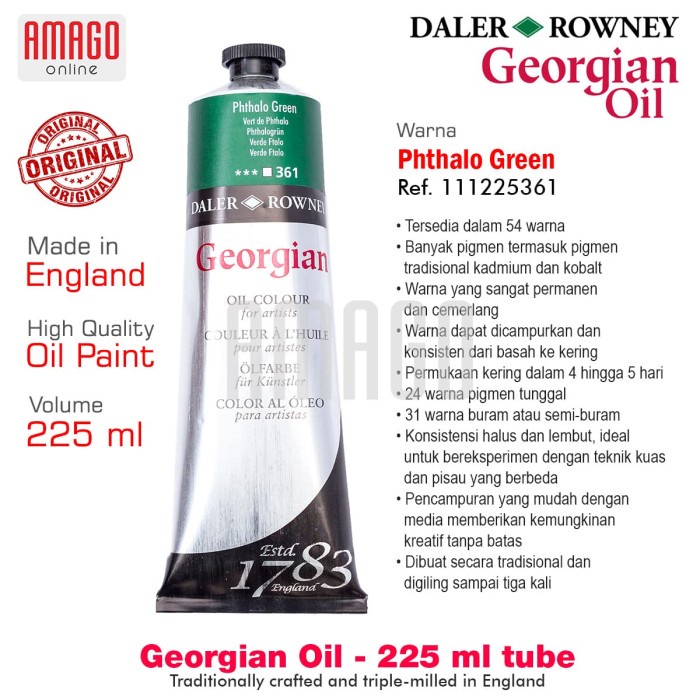 

Wow Daler-Rowney - Georgian Oil Paint 225 Ml - Phthalo Green -111225361 Hemat