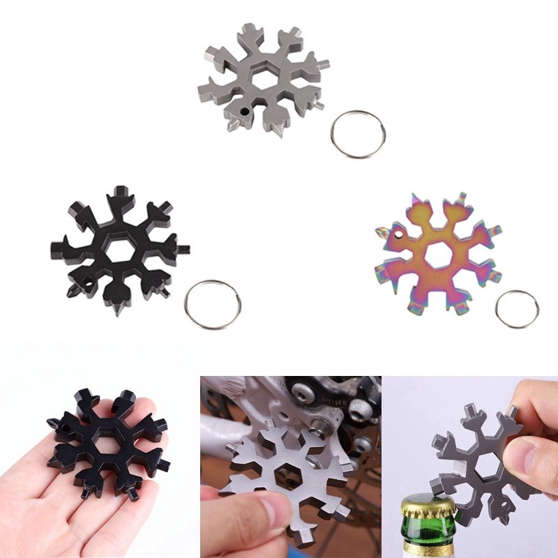 GANTUNGAN KUNCI Saku Berbentuk Kepingan SALJU screwdriver snowflake Multifungsi