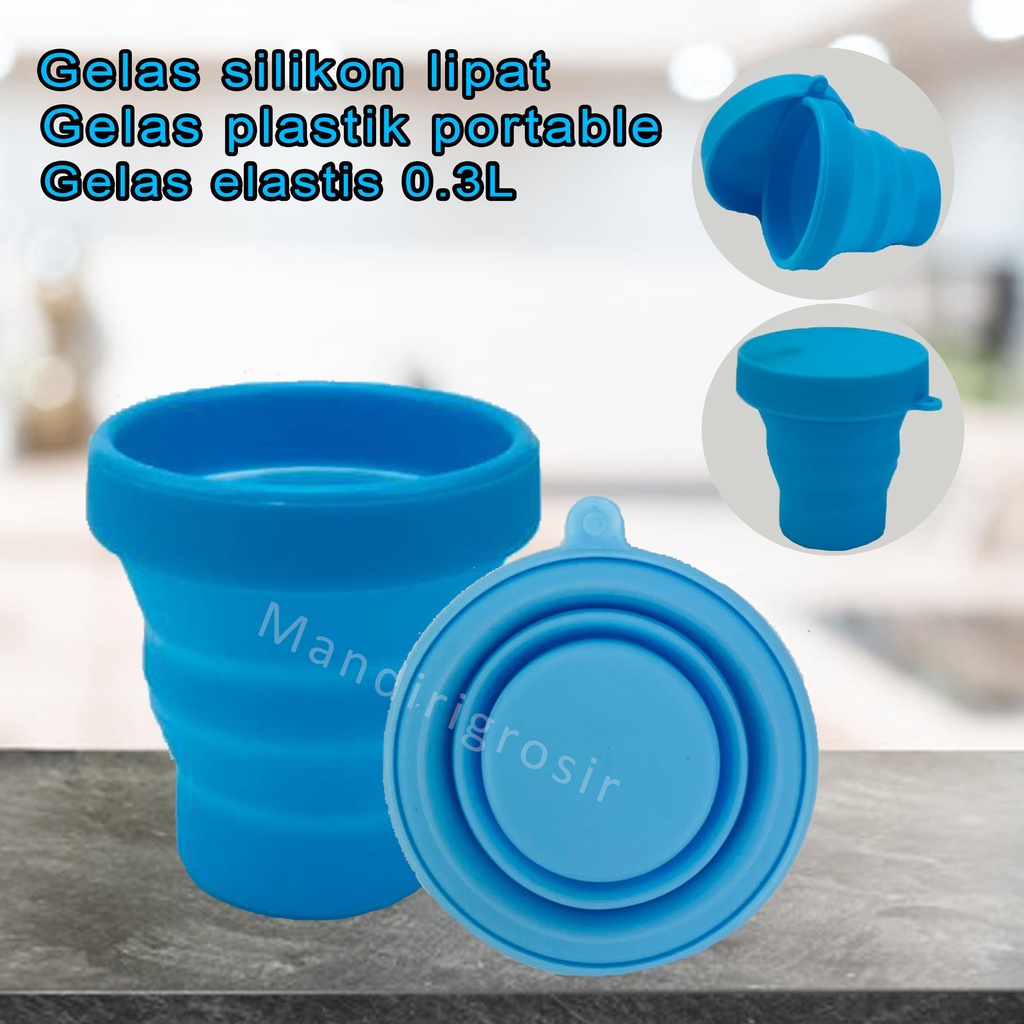 Gelas lipat * gelas lipat plastik portable polos * Gelas elastis *  Biru 0.3 Liter