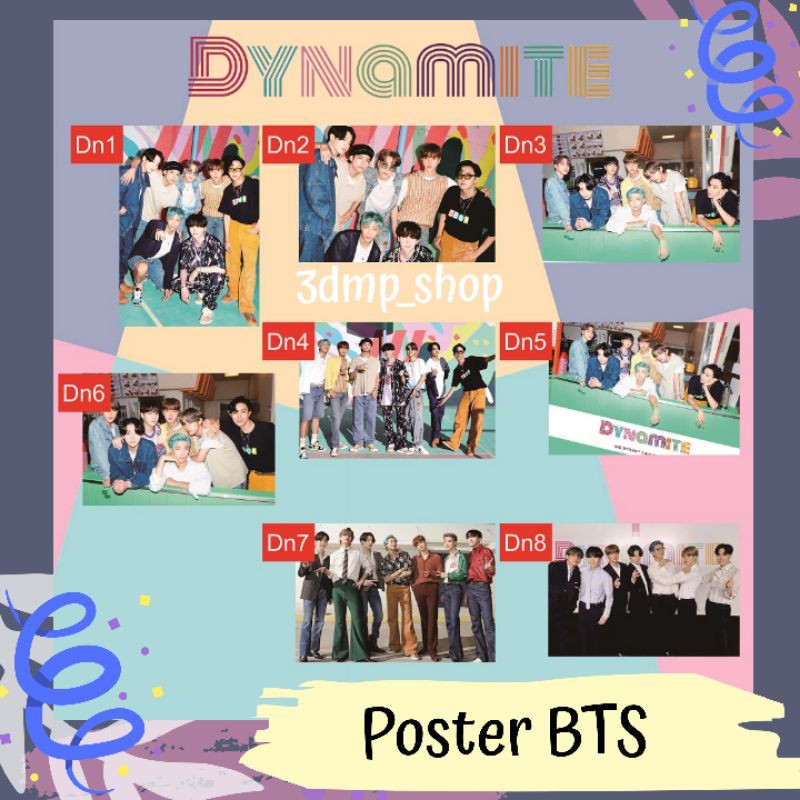 Poster A3 BTS Dynamite BE Jungkook V Taehyung Suga Jimin Rapmonster Jhope Jin Seokjin Kpop