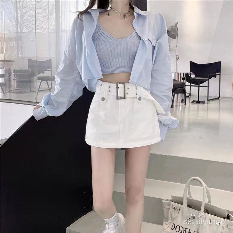 #Sisjuly# Rok Wanita Kulot Wanita Pinggang Tinggi Rok Pinggul Ramping Wanita Rok Denim