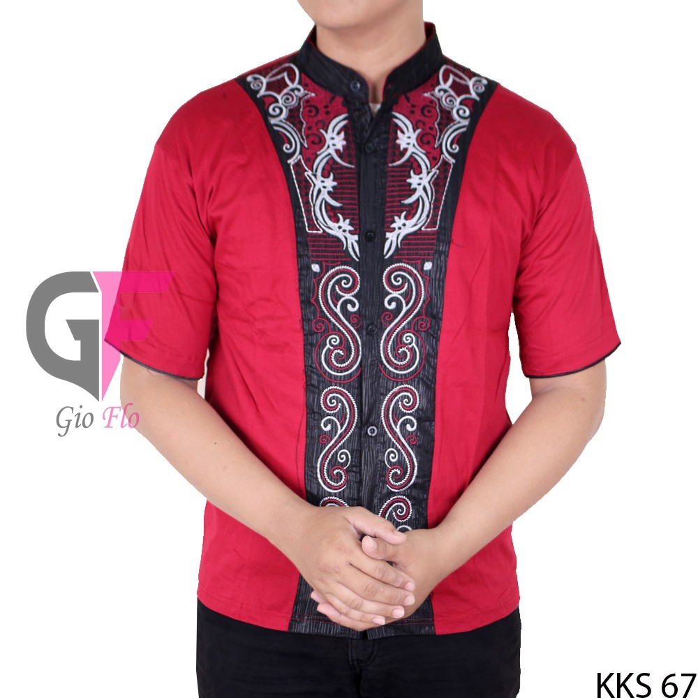 GIOFLO Koko Kombinasi Bordir Lengan Pendek Red / KKS 67