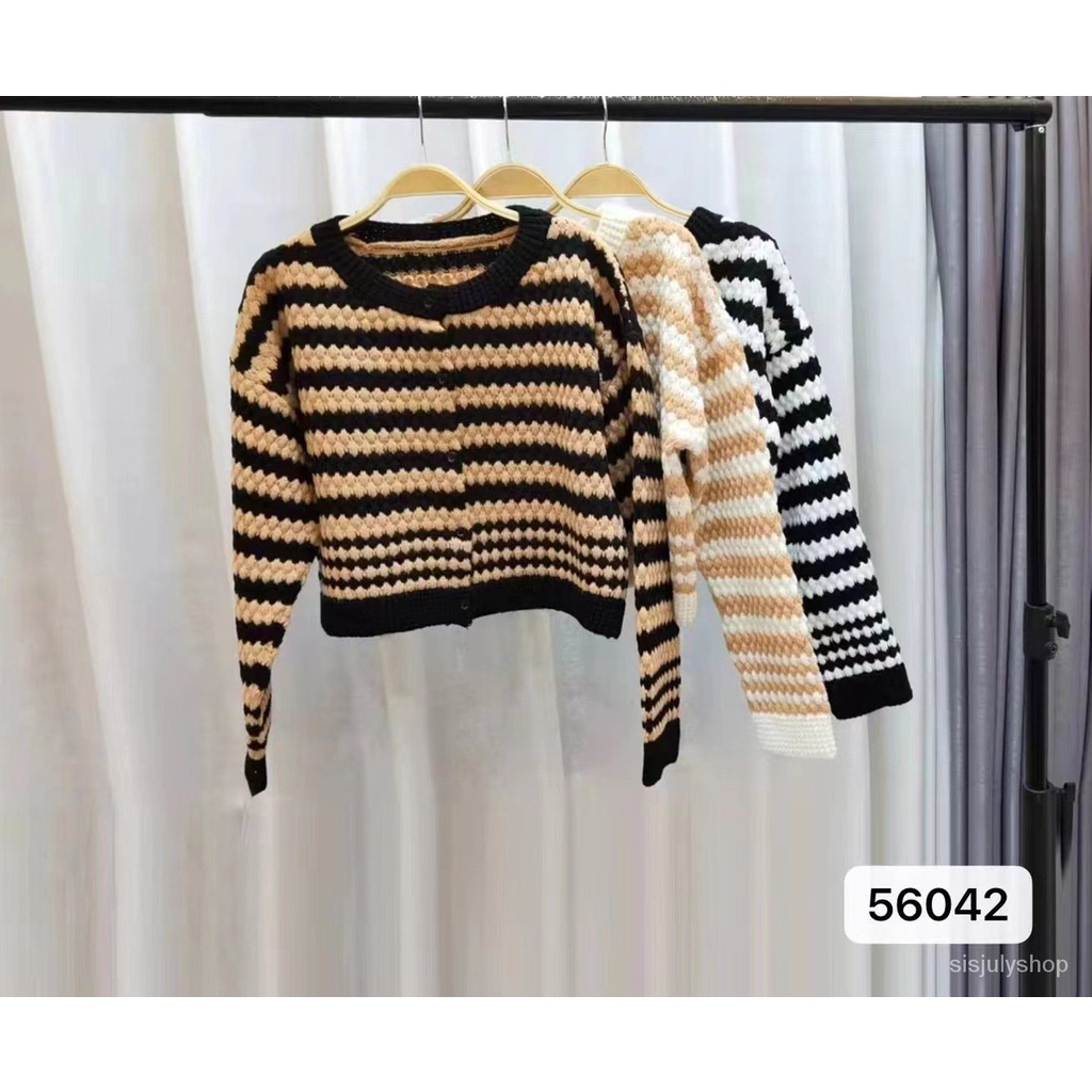 #Sisjuly# Wanita Retro Striped Knit Cardigan Fashion Wanita Musim Gugur dan Musim Dingin Longgar Des