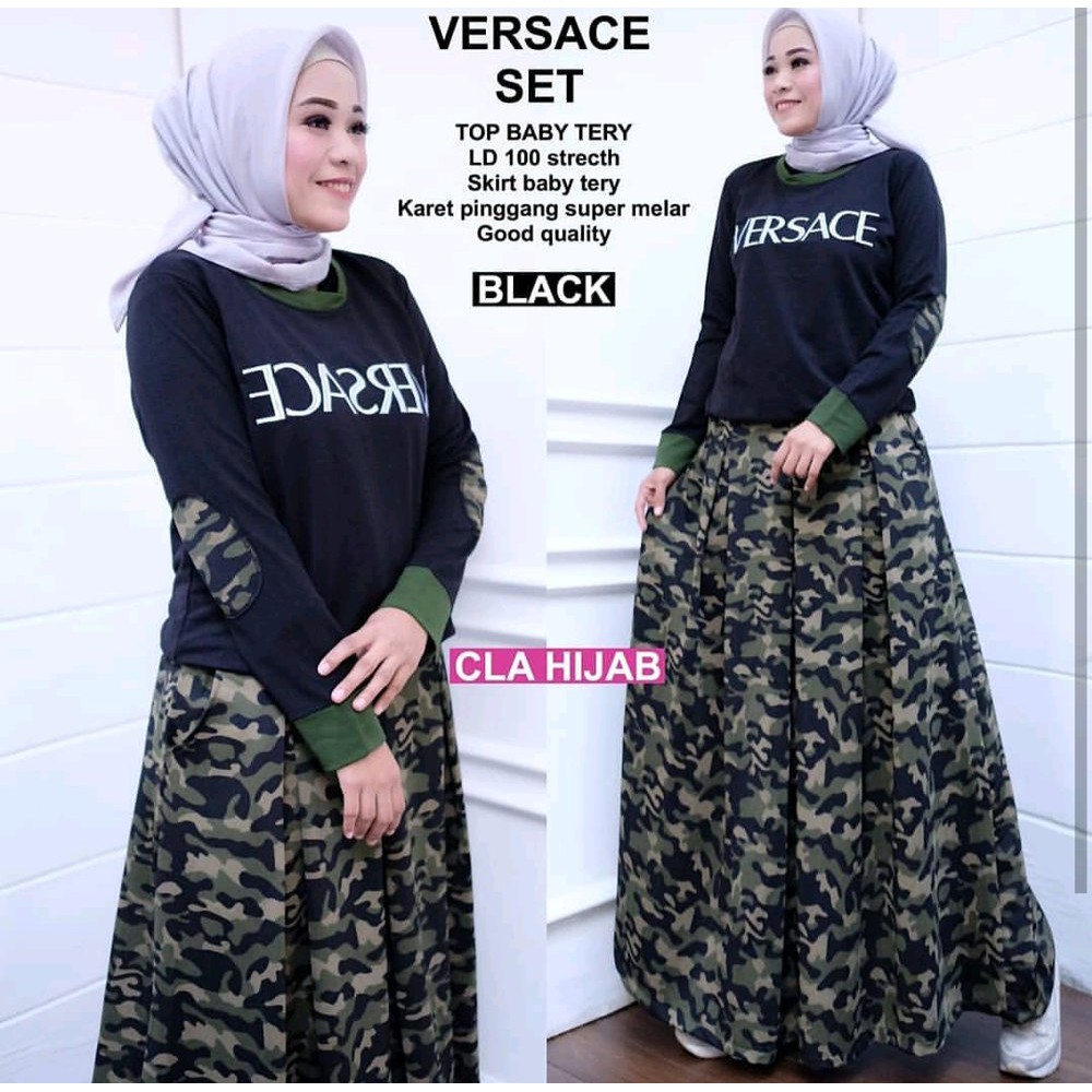Baju Muslim Set Versace Army - Baju Muslim Setelan Terbaru Versace Army - Baju Wanita Populer